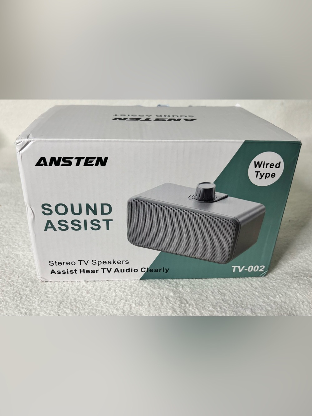 Ansten Sound Assist Wired TV Speaker in Gray - Compact Stereo Audio